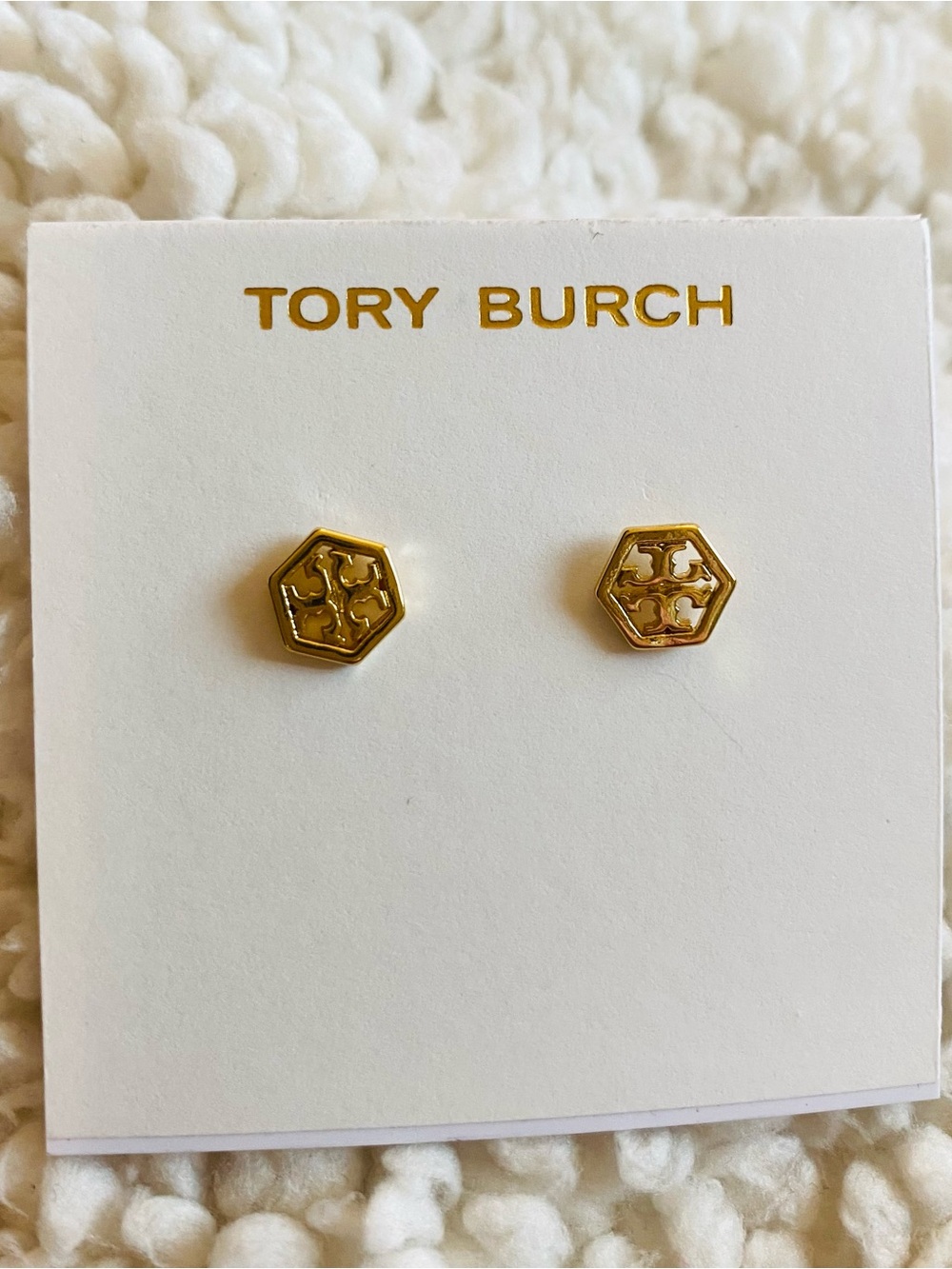 Gold Hexagon Logo Studs